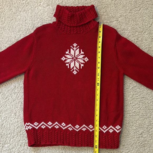 Exclusive Hand Knit For Ralph Lauren Red Cowl Neck Sweater with Snowflake Design - Picture 6 of 7
